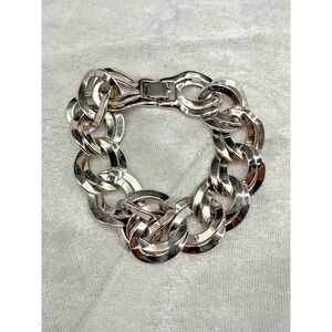 Vintage Monet Bracelet Double Link Silver Tone Signed 6.5"